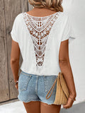 Women's Solid-color Round-neck Short-sleeve Top — Casual Loose-fit With Lace Splicing
