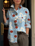 Elegant Floral Decorative Patterns Women's Long Sleeve Linen Cotton Shirt
