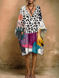 Women's Leopard Print V-neck Pocket Dress