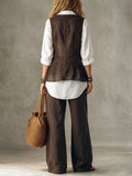 Women's Solid Color Art Stylish Casual Vest And Pants Cotton Linen Two-Piece Set
