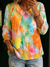 Artistic Watercolor Palette Print Peter Pan Collar Cotton-Linen Blouse