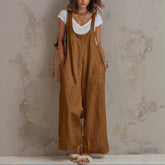Women's Solid-color Cotton-linen Jumpsuit