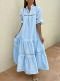 Women's Dress With Puff Sleeves And Hollow-out Decoration