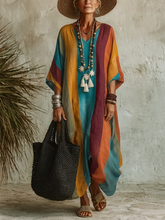 Artistic Rainbow-striped Cotton-linen Dress