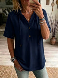 Women's Hooded Waffle Knit Short-sleeve Top
