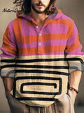 Color-block Abstract Painting Vintage Print Casual Jacquard Shirt