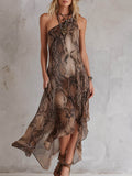 Women's Abstract Print One-shoulder Sleeveless Casual Loose A-line Dress