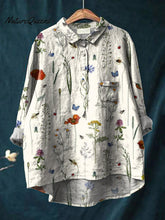 Women's Vintage Lovely Floral Art Print Casual Cotton And Linen Shirt