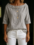Minimalist Retro Boat-neck Cotton-linen Blouse