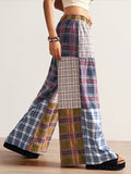 Dopamine-style Color-block Plaid Wide-leg Pants — High-waisted, Slimming, And Loose-fitting With A Designer Aesthetic