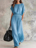 Women's Solid-color Elegant Waist-cinching Chiffon Maxi Dress