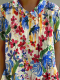 Colorful Watercolor Floral Field Printed Women's Casual Cotton And Linen Shirt