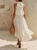 Women's off-white halter neck ruffled vacation-style long dress