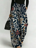 Women's Retro Geometric Floral Patterns Printed Stylish Cutout Casual Denim Jeans