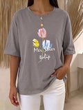 Women's Crew Neck Short Sleeve Casual Loose-fit Cotton T-shirt