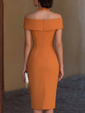 Women's Solid-color V-neck Short-sleeve Casual Slim-fit Pencil Dress