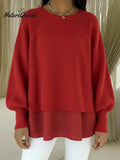 Women's Comfortable Patchwork Faux Two-piece Lantern Sleeve Sweater