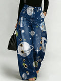 Cosmic Starry Sky Decorative Patterns Women's Denim Pants