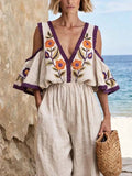 Women's Retro Floral Art Casual Stylish Comfortable Cotton Linen Jumpsuit