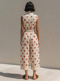 Polka-dot Sleeveless High-neck Cropped Wide-leg Jumpsuit
