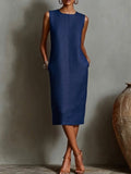 Simple And Classic Sleeveless Linen And Cotton Dress