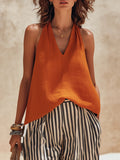 Women's Art Stylish Casual Top And Striped Pants Cotton Linen Two-piece Set