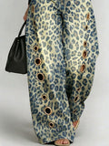 Women's Leopard Print Casual Fashion Cutout Jeans