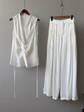 Casual Two-piece Set: Floral-print Linen & Cotton Top And Solid-color Trousers