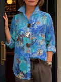 Women's Vintage-print Lapel Shirt — Long Sleeve Casual Loose Fit