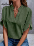 Women's Summer Solid colour V-Neck Loose Linen Shirt