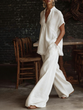Retro Lace-hem Cotton-linen Two-piece Set