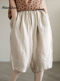 Women's Retro Solid Color Loose Summer Cotton And Linen Casual Pants