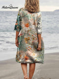 Spring Cherry Blossom Floral Close-up View Art Women's Linen Pocket Tunic Dress