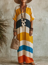 Artistic Vacation Rainbow-striped Cotton-linen Dress