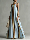 Women's Blue Striped Spaghetti-strap Dress