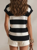 Women's Striped Sleeveless V-neck Knit Top