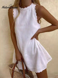 Women's Solid Color Loose Elegant Casual Cotton And Linen Vest Dress
