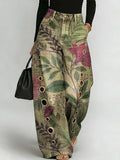 Women's Retro Flowers Print Casual Fashion Cutout Jeans