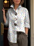 Colorful Speckle Decorative Pattern Women's Long Sleeve Linen Cotton Shirt
