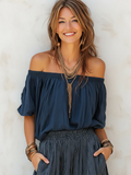 Cozy Off-shoulder Top And Striped Wide-leg Pants Two-piece Set