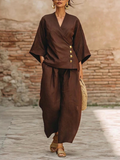 Minimalist & Elegant Metal Buttons Cotton-linen Two-piece Set
