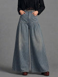 Retro Striped Print Wide-leg Jeans