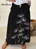 Women's Flowers Dandelion Casual Print Linen Pocket Skirt