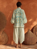 Bohemian Floral Print Linen And Cotton Two-piece Top And Pants Set