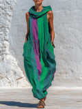 Women's Abstract Print Cowl-neck Sleeveless Casual Loose-fit Hooded Dress