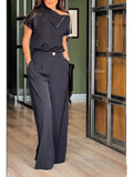 Elegant And Polished Two-piece Set: Half-zip Collared Top And Trousers