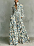 Gradient Leopard Print Stand Collar Button-down Maxi Shirt Dress