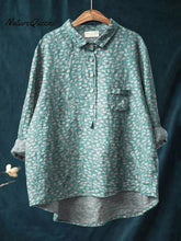 Vintage Floral Art Print Casual Cotton And Linen Shirt