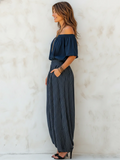 Cozy Off-shoulder Top And Striped Wide-leg Pants Two-piece Set