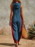 Women's V-neck Sleeveless Casual Loose-fit Hooded Wide-leg Jumpsuit